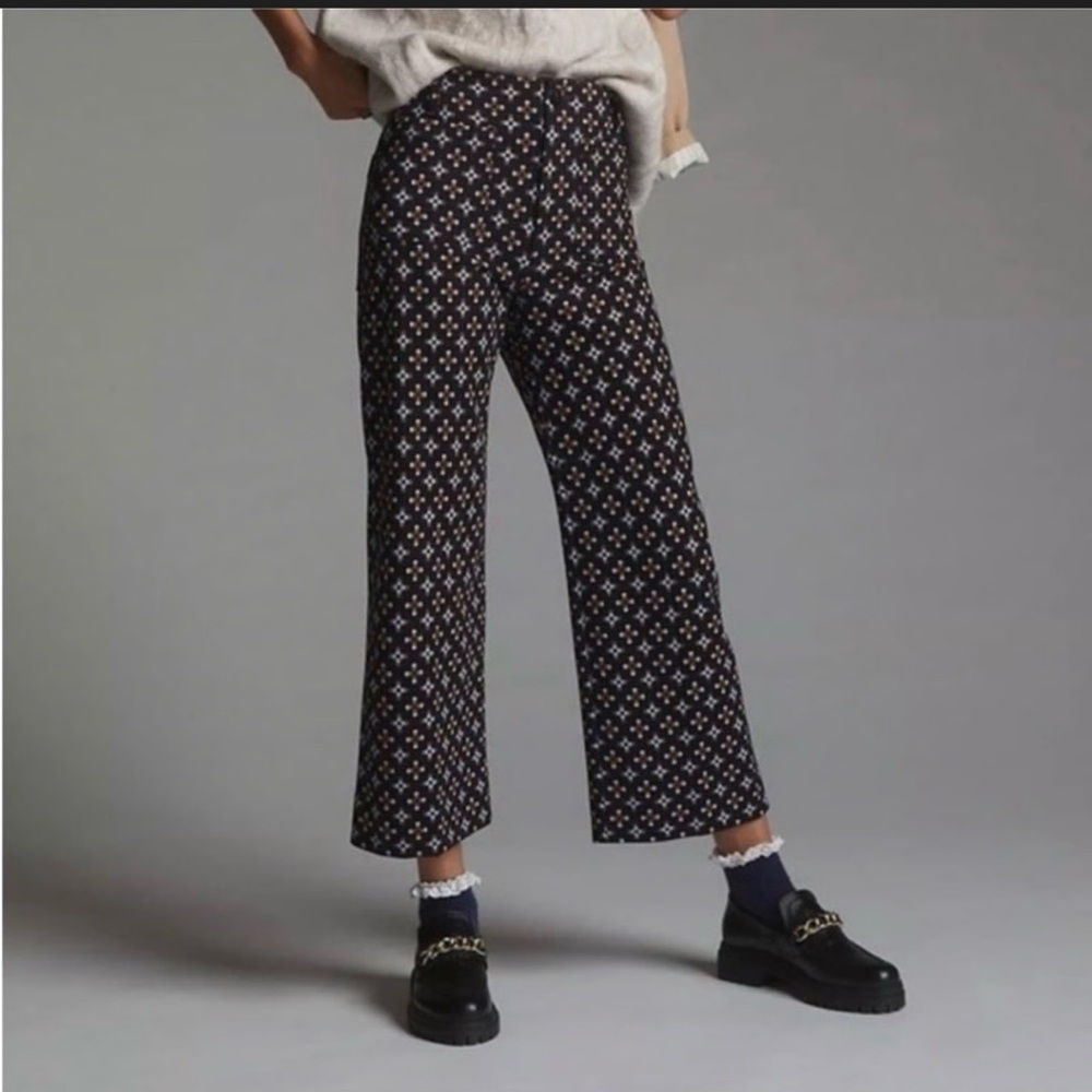 Anthropologie Wide leg The Colette Ponte pants Crop Patch pocket‎ 24p printed